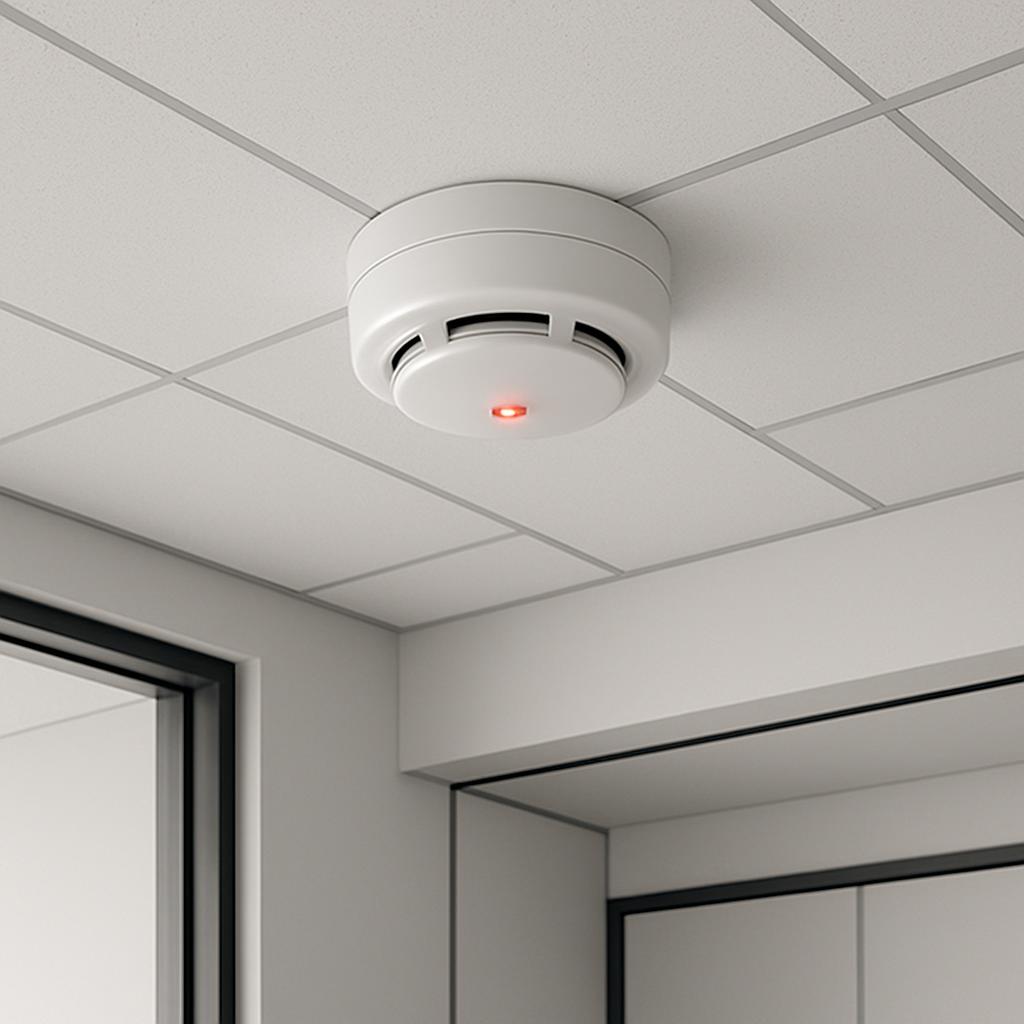 1 Smoke Detector with Red LED, Ceiling Mounted.